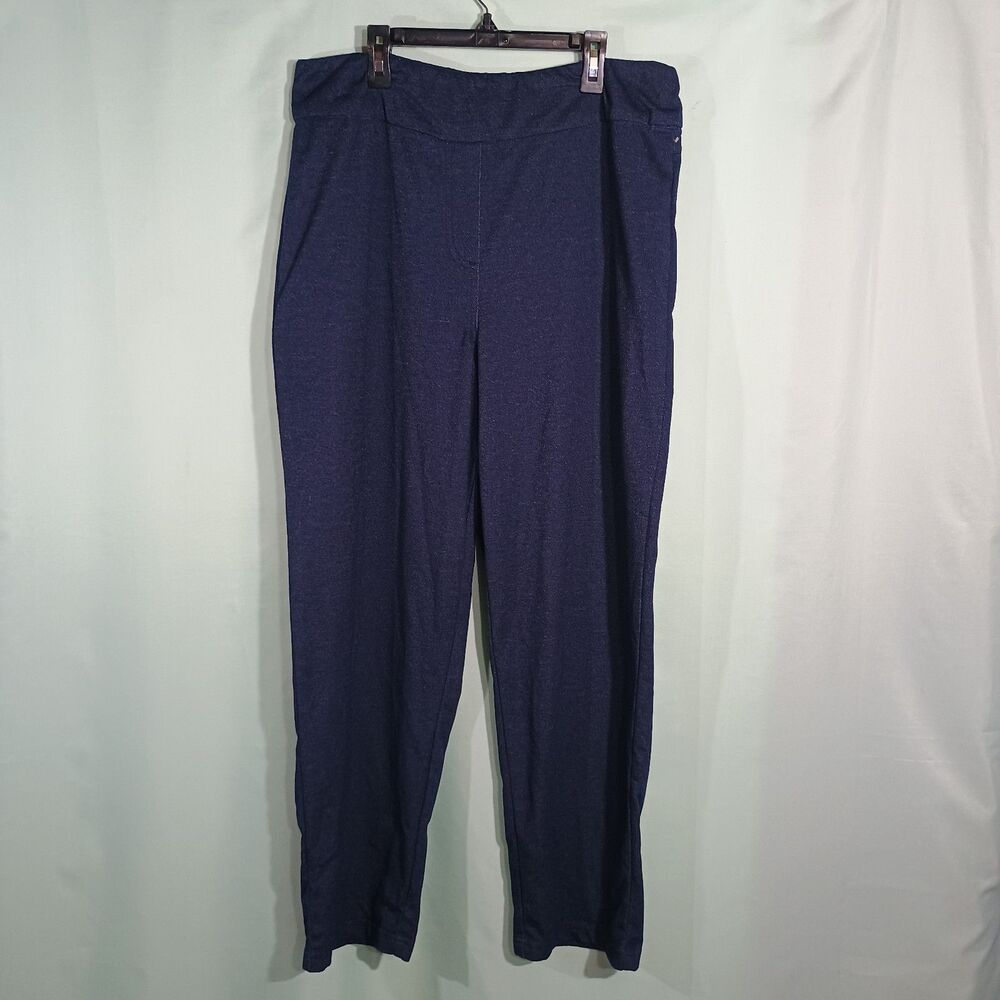 Women’s Navy Blue Pull-On Pants Straight Leg Stretch  Office Casual Trousers.